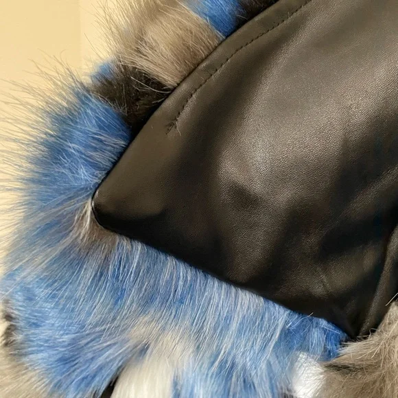 NVLT Blue and Gray Faux Fur Coat - Picture 4 of 6
